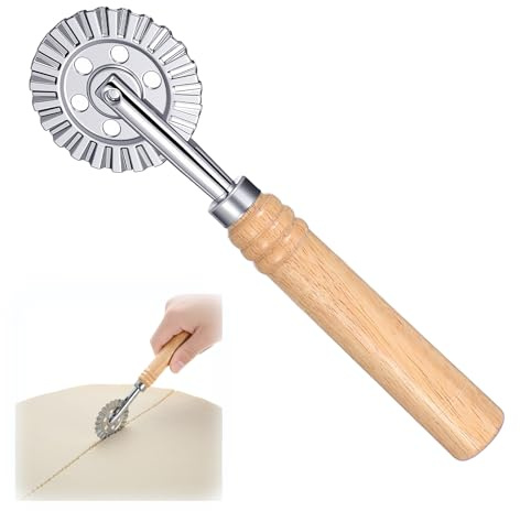 Teigrädchen Teigrad Gewellt mit Gezähnter Klinge, Ravioli Roller, Edelstahl Teigschneider Roller mit Langer Holzgriff, Teigrad Teigroller Ravioli Schneidrad für Heimküche Produktion Ravioli und Pasta