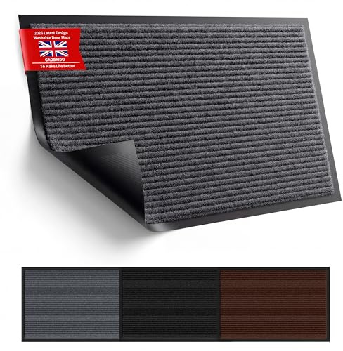 gaobaidu Washable Door Mats Indoor & Outdoor,Absorbent, Non-Slip,Rubber Backed Dust & Dirt Trapping Doormat, Barrier Mat & Entrance Rugs (GREY, 50x80cm)