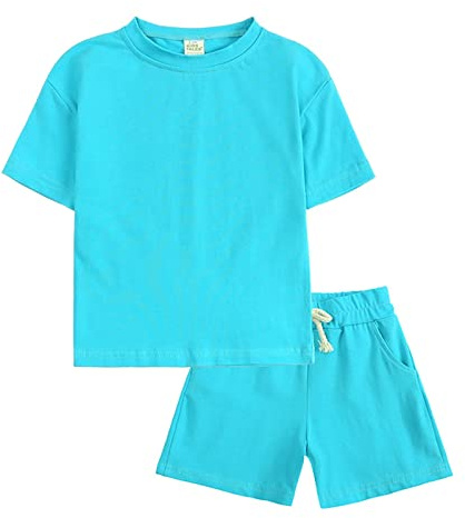 Tuta Bambino Bambino Cotone 6 Mesi-13 Anni Due Pezzi con T-Shirt Maniche Corte e Pantaloncini Completo Sportivo Estivo Casual Tute da Ginnastica Ragazza e Ragazzo Comode per Basket,Tennis,Celeste