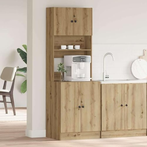GeenYuu Köksbuffé med hylla Artisan-ek 60 x 50 x 180 cm, 5 fack, 4 dörrar, förvaringsskåp för kök och matsal, inomhus, modern design, praktisk förvaringslösning