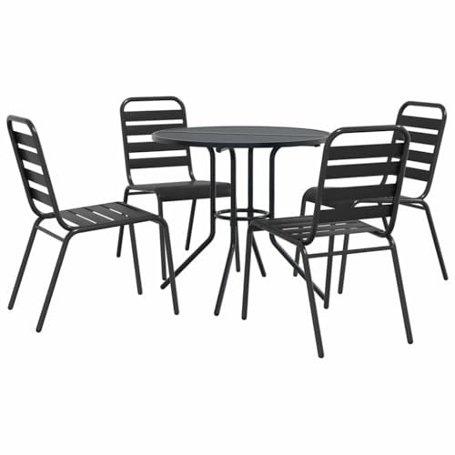 Qnhdfrt 5-TLG. Gartenmöbel-Set, Metall-Sitzgruppe aus pulverbeschichtetem Stahl, stapelbare Gartenstühle mit Gitter-Tisch, modern für Terrasse Balkon Garten, Anthrazit