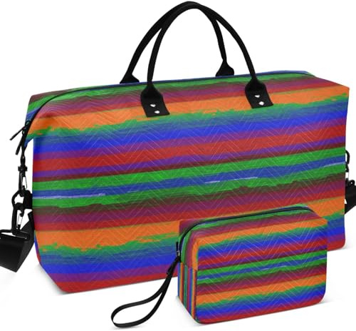 Set di borsone da viaggio trapuntato, a ultrasuoni, portatile, per tutte le stagioni, Modello di coperta a righe messicano Serape, one size, Retro