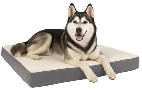 Petmaker Cama ortopédica para Perro, Cama de Espuma viscoelástica de 2 Capas con Cubierta Superior Sherpa Lavable a máquina, Cama para Perros Grandes de hasta 100 Libras (Gris)
