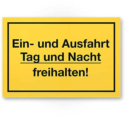 Komma Security Ein- und Ausfahrt Tag- und Nacht Freihalten Schild 30 x 20 cm Warnhinweis Hinweisschild Einfahrt - auch gegenüber Parken verboten - Parkverbot Halteverbot