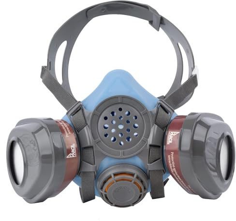 Parcil Distribution T-61 Half-Face Respirator Mask with Filters, Lightweight, Comfortable, A2P3, Push-to-Seal Fit Check, EN 140:1998, for DIY Home Improvement, Welding, Sanding, Cleaning, Grinding