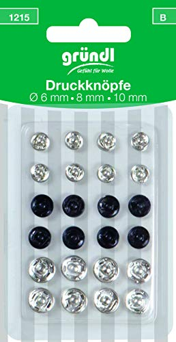 GRÜNDL - 24 Druckknöpfe | je 8 Stück | Silberfarben und Schwarz