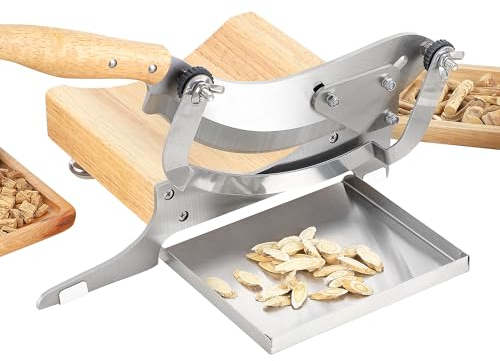 CGOLDENWALL 2 Blades Chinese Medicine Slicer Manual Radiused Biltong Slicer, with Magnetic Stainless Steel Tray, for Chinese Herbs, Biltong, Beef Jerky, Hard Fruits and Vegetables, Nougat