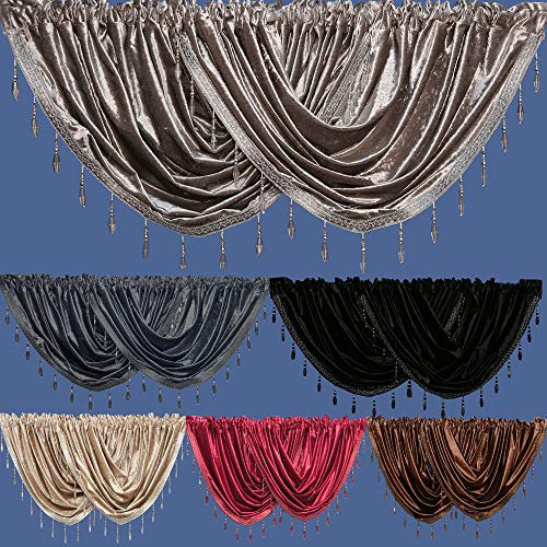 John Aird Velvet Crystal Beaded Curtain Swag (Dark Grey)
