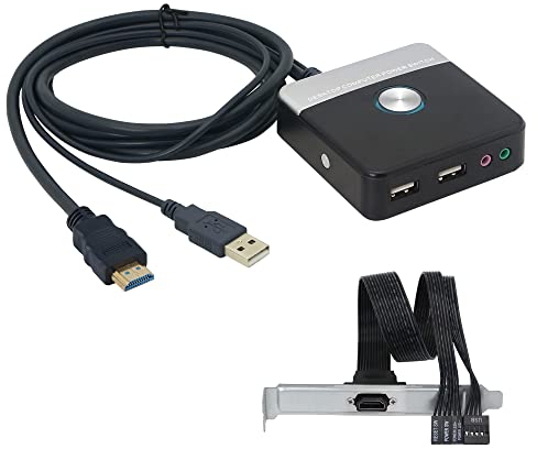 GELRHONR PC Power Schalter Extern,Reset-Schalter für Desktop-Computer, Reset-Taste with HDMI Port, HDD-Tastenschalter mit Zwei USB-Anschlüssen, An-/Aus-Schalter mit Audio-Ports für Zuhause
