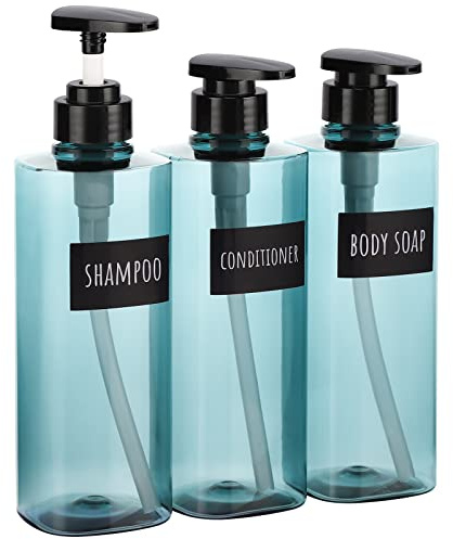 Segbeauty Seifenspender Blau, Seifenspender Küche, 3 Stück 500 ml Leere Pumpspender, Kunststoff, Nachfüllbare, Spenderflasche mit Etiketten für Küche und Badezimmer