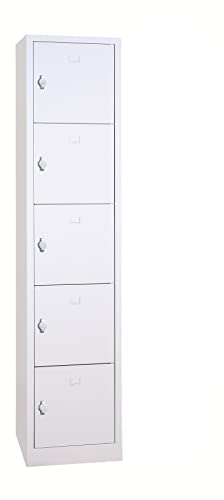 Schrank & Stuhl Schließfachschrank | Fächerschrank mit 5 Abteilen und Drehriegelvorrichtungen, 190 x 41,5 x 45 cm, Lieferung komplett montiert, Grau
