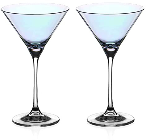 DIAMANTE Martini Cocktail Crystal Glasses - Iridescent Holographic Lustre Collection (Martini Glasses)