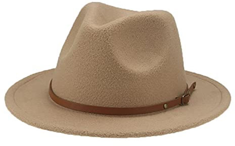 QBQZXAOSOWH Fedora Trilby Hüte Für Frauen Fester Gürtel Fedora-Kleid Hochzeit Schwarzer Fedora-Hut 52-54 cm (Kinder) Kamel