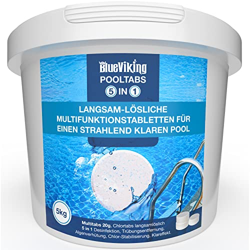 BlueViking 5kg Chlortabletten für Pool 5 in 1 - Hochwirksame Multitabs Pool 20g im 5kg Eimer - Chlor Pool Tabletten in EU Premium-Qualität - Einfache, Sichere und Effiziente Poolpflege