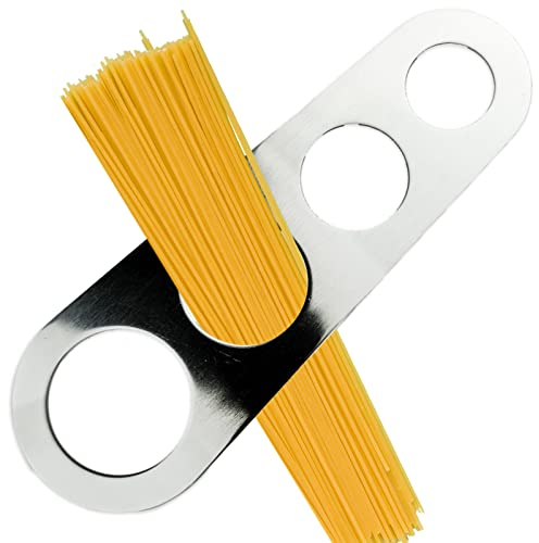 LAMXD Medidor de espaguetis de acero inoxidable de 4 agujeros, medida de pasta, cocina pasta, regla, medida, control de porciones