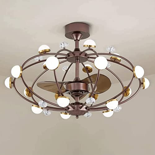 ABGRC Indoor Lighting Nordic Retro Ceiling Fan Light，LED Dimming Chandelier for Bedroom Living Room，Energy-Efficient Air Circulation Ceiling Fan Safe