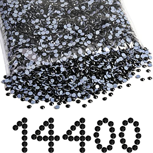 Beadsland Hotfix Strasssteine Bulk,Schwarz,SS10/14400pcs, 2.7-2.9mm | Schwarze Strasssteine für textilie,Glasmaterial,für Kleidung,Kunsthandwerk,DIY Dekoration