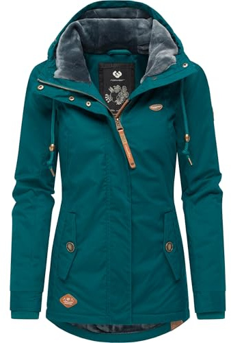 Ragwear Damen warme kurze Winterjacke mit Kapuze Monade Intl Dark Green22 Gr. L