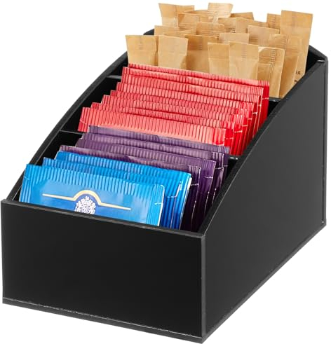 Luxshiny Acrylic Tea Bag Holder with 3 Compartments Desktop Organizer for Tea Coffee Sugar Bags Hotel and Home Use 4.91 X 3.54 X 3.34In