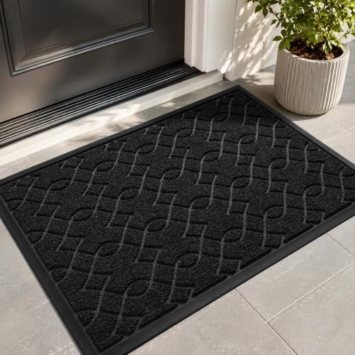 Yimobra Door Mat 75 x 43 cm, Heavy Duty Dirt Trapper Doormat for Front Door Outside, Indoor Outdoor Entrance Mat with Non Slip Rubber Backing, Easy Clean Low Profile, Black