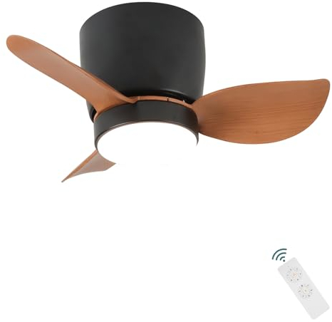 CANEOE Ventilateur de Plafond avec Lumiere, 55cm Ventilateur de Plafond Silencieux avec Lumiere et Telecommande, 6 Vitesse Ventilateurs de Plafond avec Lampe Intégrée pour Salon Chambre (Noir)