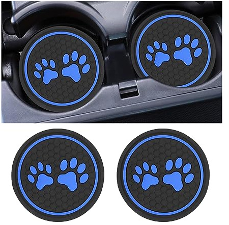 JNNJ 2 PCS Universal Cup Holder Insert Mats, Cute Dog Paw Silicone Anti Slip Car Cup Mat, High Temperature Resistance Non-slip Car Cups Holders, Auto Cup Holder for Cars, Trucks and More(Blue)