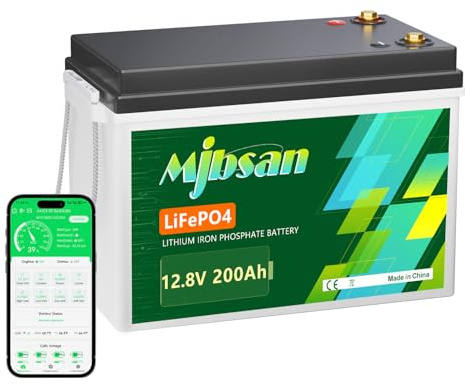 Mjbsan LiFePO4-bilbatteri på 12 V/200 Ah, med inbyggt BMS på 200 A, litiumbatteri på 2 560 Wh, över 8 000 cykler, perfekt för husbil, solceller, husvagn, båt och camping