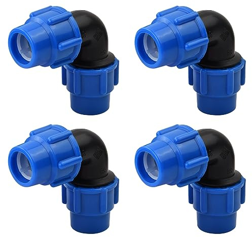 4 piezas Codo de Compresión para Tubería de Polietileno de 25mm x 25 mm, Accesorios de PP PN16, Racor de Fontanería de 90 grados, Conectores de Aqua para Tuberías de PE80 PE100 Tuberías de Riego