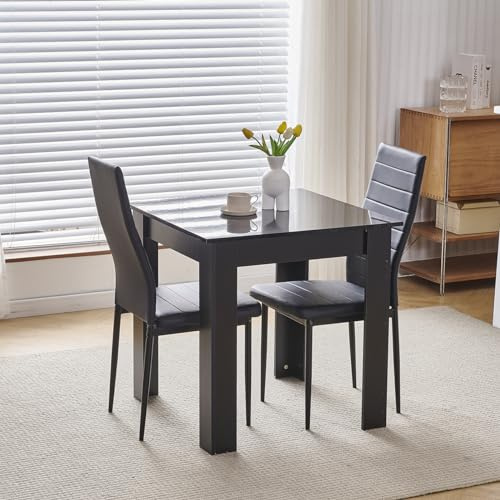 Redd Royal 75cm Square Wood Dining Table and Chairs Set of 2 for Small Compact Kitchen Diner