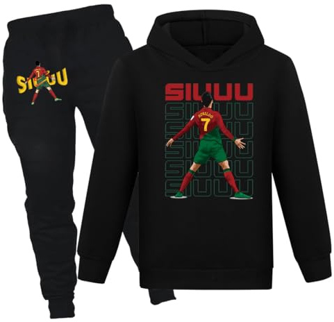 Nr. 7 Fußball-Trikot-Set Trainingsanzüge Casual Zweiteiliges Set Jungen-Outfits 3–13 Jahre, Schwarz , 9-10 Years