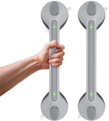 LORESJOY Haltegriff Dusche Ohne Bohren, 43 CM, mit Saugnapf, 2 Stück | MAX 110 KG, Duschgriff, Sauggriff Bad, Griffstangen, EXTRA STARKER