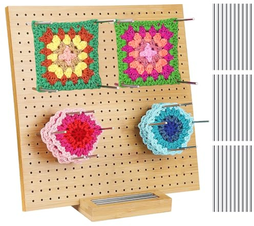 Planche de Blocage du Crochet, 29cm Squares Planche à Tricoter en Bois, Planche de Blocage de Tricot de Bloc avec 30 Broches en Acier Inoxydable, Planche Carré de Sol pour Projets Crochet