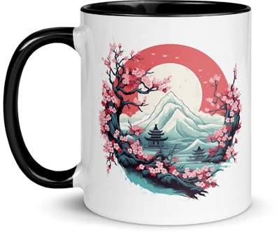 Chatcripant Taza Japón – Taza Japonesa con Monte Fuji, Geisha y Arte Japonés – Mug Estilo Japonés Tradicional – Taza Café Cerámica 325 ml (Paisaje Monte Fuji)