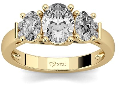 Jeulia 925 Sterling Silber Ring Damen Gelbes Gold Verlobungsring Ewigkeitsringe Eheringe Zirkonia Kristall Damenring zum Jubiläum, Weihnachten, Valentinstag (Ovaler Schnitt, 54(17.3))