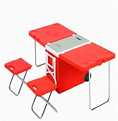 KGDJBGSE Tragbarer Campingtisch und Stühle, multifunktionaler und praktischer Outdoor-Camping-Klapptisch und Stuhl, Kühlschrank, Auto-Gefrierschrank mit Hocker