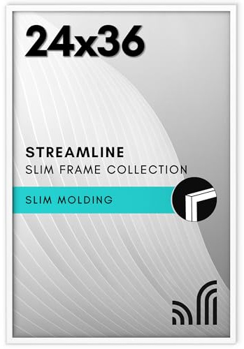 Americanflat 24x36 Poster Frame in White - Thin Border Photo Frame with Polished Plexiglass - Wall Picture Frame with Hanging Hardware Included for Horizontal or Vertical Display Format