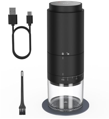 Molinillo de Café Portátil con Batería, 38 Ajustes de Molienda, Recargable con Pantalla LED, Molino de Café Inalámbrico para Viajes, Camping, Oficina, Espresso, Pour Over, etc.