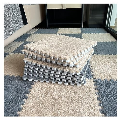 MYIESAXL 12-Teilige Ineinander Greifende Plüsch-Schaumstoffmatte, Puzzle-Spielboden, Flauschige Teppichfliesen, 30 x 30 cm Große Quadratische Teppiche für Schlafzimmer-Spielzimmer