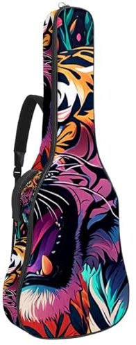 Gitarrentasche, Schutzhülle für 40/41/42 Zoll Akustikgitarre mit Zubehörfach, wasserdichte Gigbag, Farbzeichnung Kuh, Mehrfarbig Nr. 08, 42.9x16.9x4.7 in, Gitarrentasche