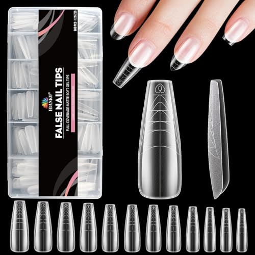 EBANKU Nagelspitzen mit Richtlinien, French Nail Tips, 600 Stück vorgeformte Vollabdeckung in mehreren Formen, aufdrückbare flache Nagelspitzenverlängerung, Maniküresalons, DIY Nagelkunst