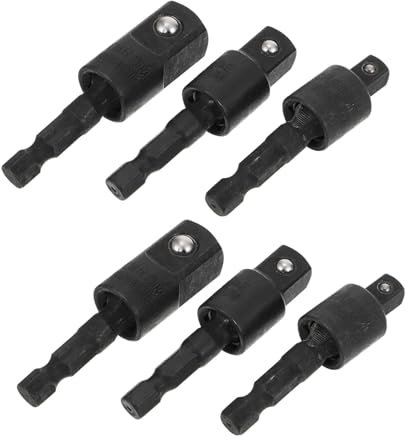 WHAMVOX Steel Rotatable Wobble Socket Adapter Set 1/2 3/8 1/4 Hex Drill Bit Adapter Impact Driver Converter 360-degree Swivel for Power Drills 2pcs Black Set