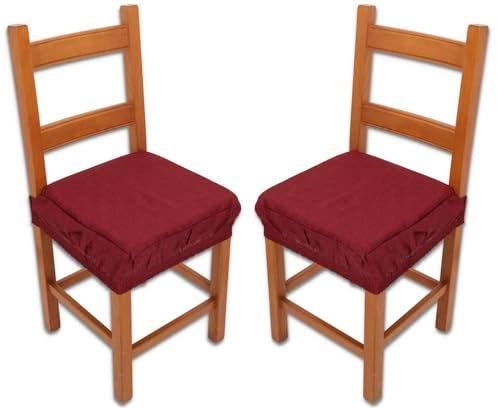 Casatessile PAR de Cojines Funda de Silla Acolchados y desenfundables con Goma elástica Solid Color Melange con elástico, cómodo y Lavable - Bordeaux