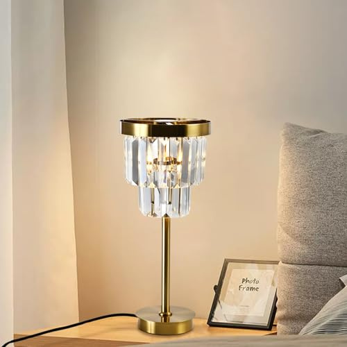 LQWELL® Tischlampe, Modern Minimalistisch Tischleuchte, Gold, Kristall E14 Nachttischlampe, Metall Schreibtischlampe Esstischlampe für Schlafzimmer Wohnzimmer, Keine Glühbirne