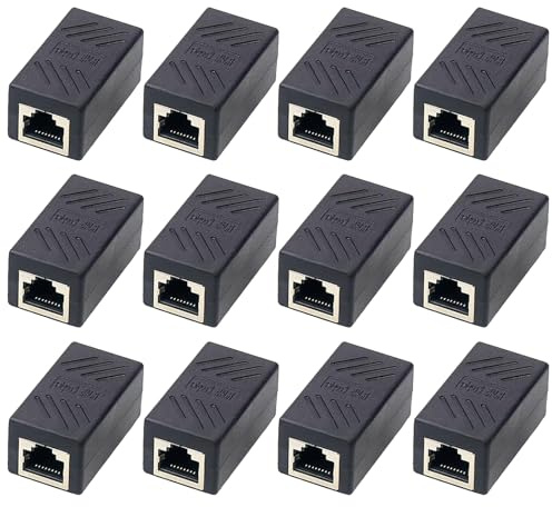 Wjelet 12 PCS RJ45 Coupler, Ethernet Extension Adapter Network Connector for Cat7/Cat6/Cat5e/Cat5 Ethernet Network Cable Coupler Female to Female,for Extending Network Cables (Black)