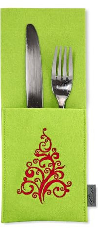 Goldi-Design Bestecktasche 2er Set aus Filz mit Weihnachtsmotiv, grün, bestickt (Schmuckbaum)
