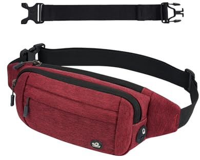 WATERFLY Bauchtasche Hüfttasche Herren Damen: Klein Gürteltasche Sport Bum Hip Bag Männer Frauen Waist Fanny Pack mit Verlängerungsgurt für Reise Wandern Hundetraining Outdoor Tiefrot