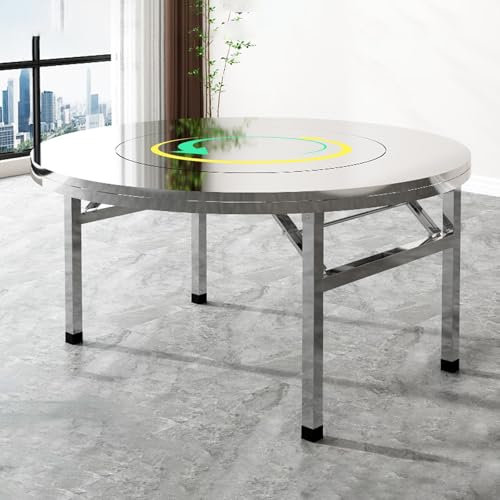 Tavolo rotondo pieghevole in acciaio inox per cucina, patio, sala da pranzo, tavolo portatile e resistente, per feste in campeggio, barbecue e picnic, 120 x 72 cm