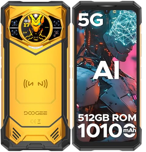 DOOGEE S200 X Telephone Portable Incassable 5G, 32GB+512GB/TF 2TB, 10100mAh/33W, 100MP+20MP，Ecran arrière 1,32'',Android 14 Smartphone Incassable,6.72”+120Hz,Téléphone WiFi6/NFC/DDR5/Face ID/OTG
