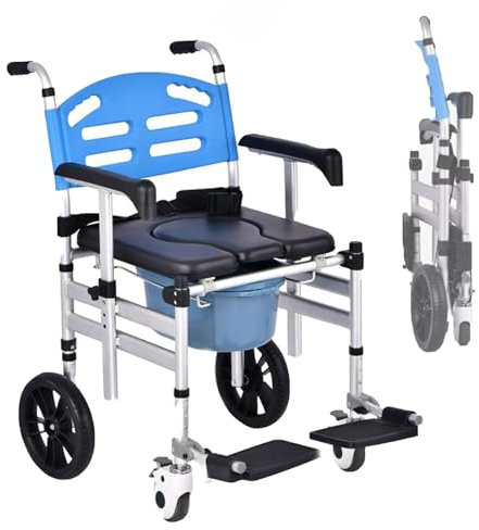 Cplsntaeam Chaise percée Pliante pour Douche et Douche, Chaise de Toilette roulante pour Personnes âgées et handicapées, Fauteuil percé réglable avec accoudoirs Chaises percées