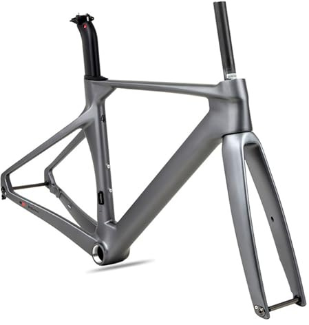 700C Carbon-Rennrad-Rahmenset, 43.5cm / 46cm / 48cm / 50cm / 52cm / 54CM / 56CM Brechender Wind Rennrahmen Steckachsenrahmen 12 × 100 Mm 12 × 142 Mm Scheibenbremsrahmen Interne Führung(Dark grey,43.5c